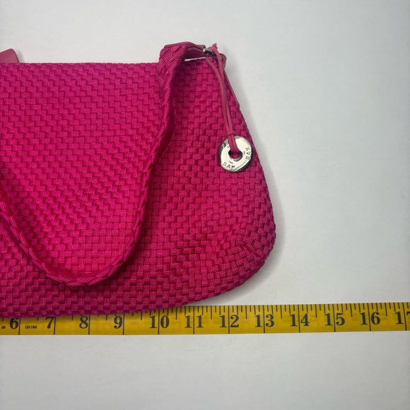 The Sak Woven Pink Fuchsia Cotton Silver Charm Zip Shoulder Bag NWOT - Picture 13 of 13